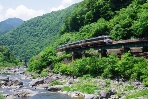 Hida-Fluss im frischen Grün, Gifu