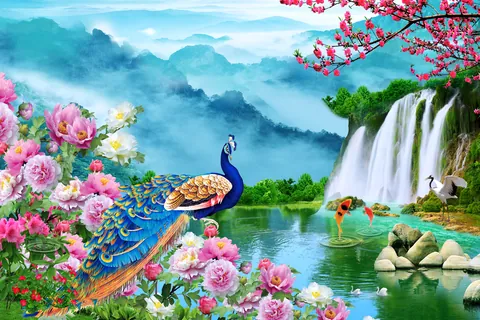 滝のある池