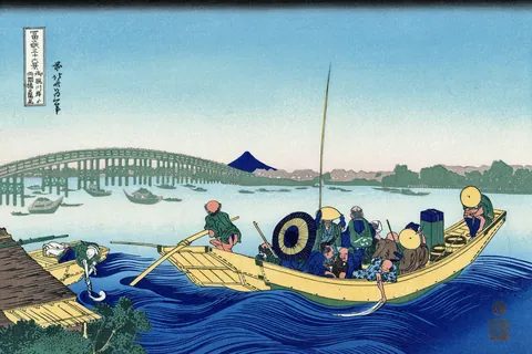御厩河岸より両国橋夕陽見