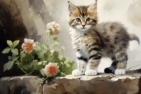 美しい花を咲かせた野草と猫