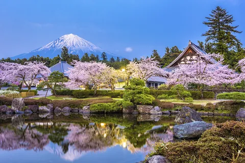 El monte Fuji desde un jardín de Fujinomiya