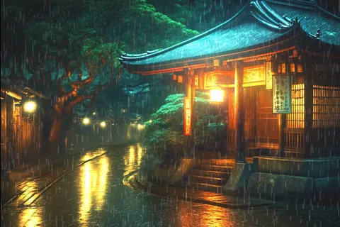 Shrine on a rainy night