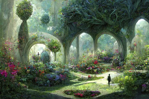 植物が織り成す光と花のアーチ